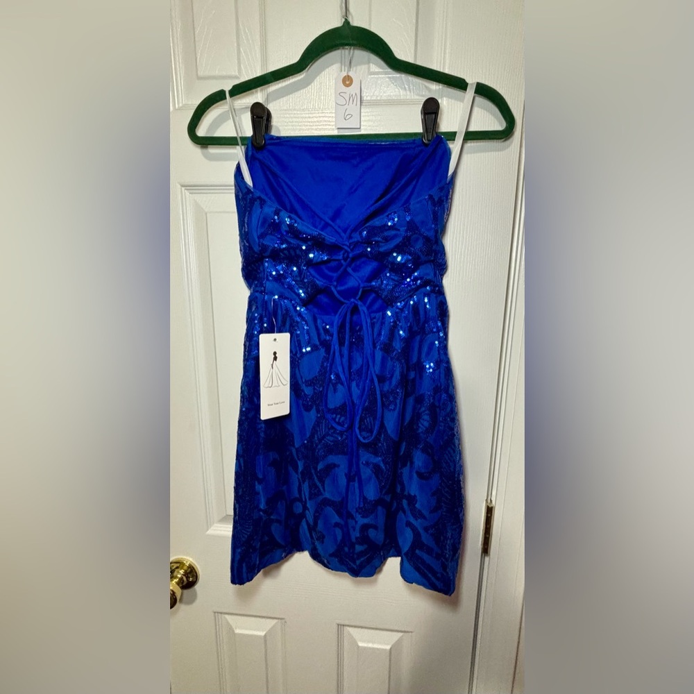 NEW without tags. Dazzling Blue Sequin Mini Prom/Party Dress - Picture 3 of 4